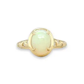 14K Y Gold 0.11ctw Diamonds and 1.00ct Opal Ring