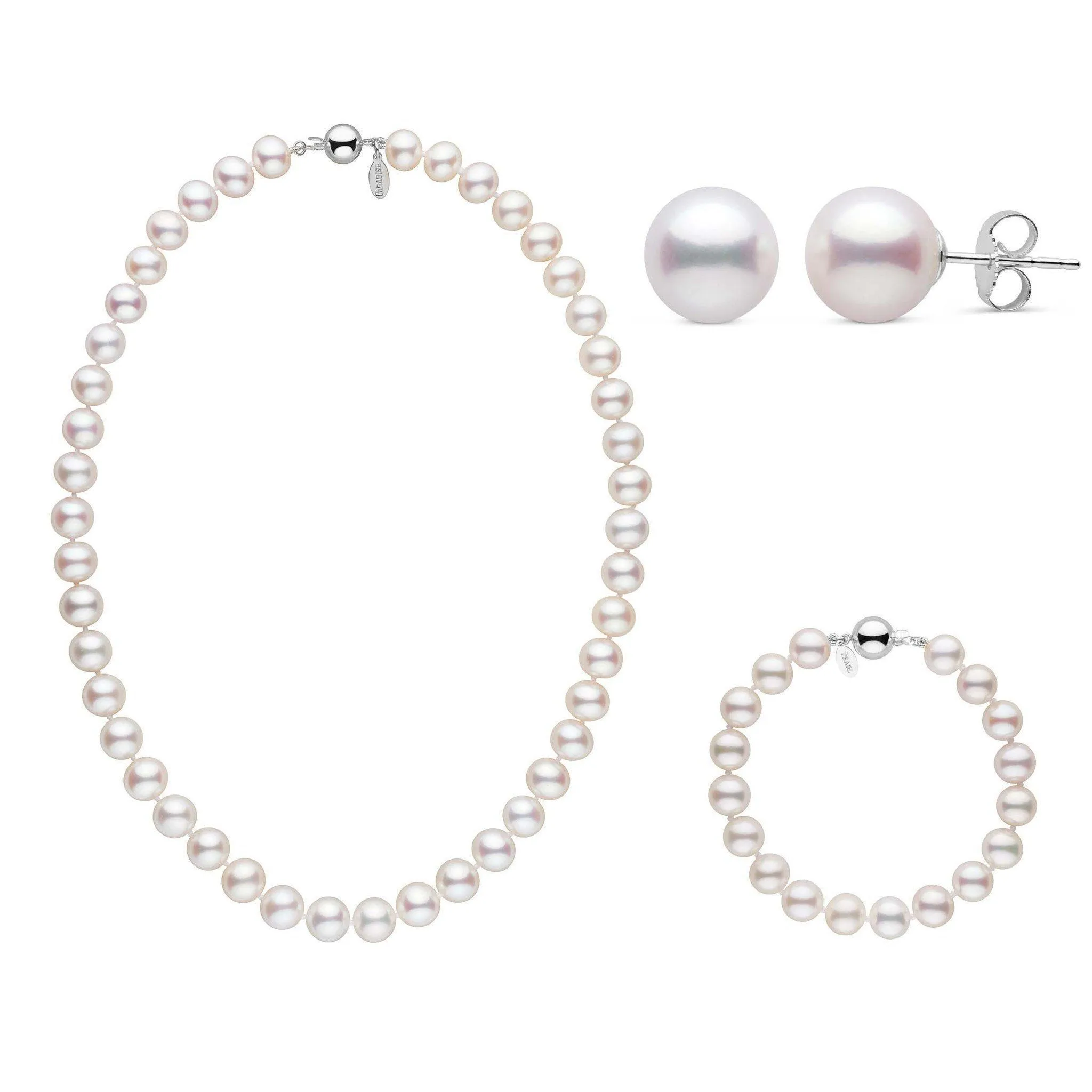 16 Inch 3 Piece 8.5-9.0 mm White Freshadama Freshwater Pearl Set