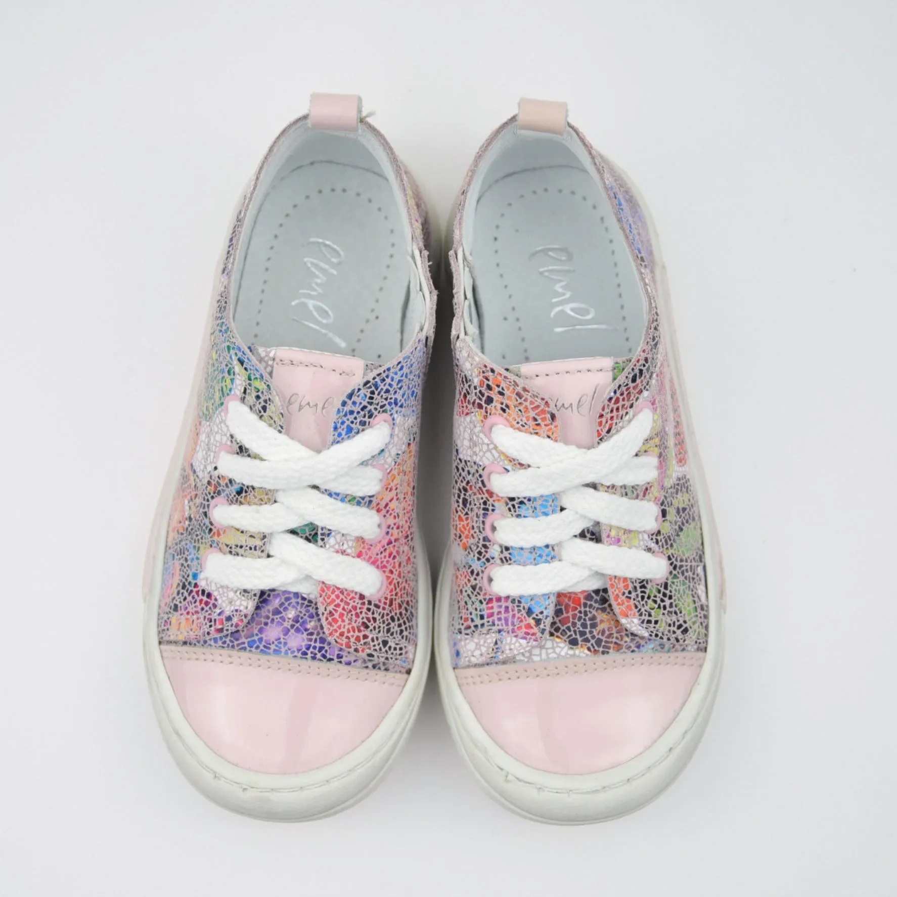 (2592-9) Low Lace Up Trainers gaudi print pink