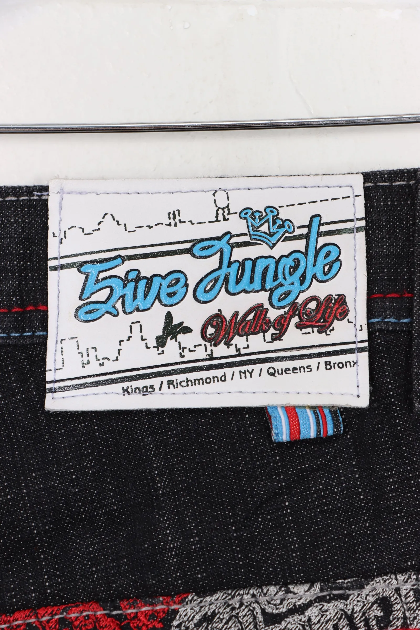 5IVE JUNGLE Contrast Stitch Y2K Embroidered Music Jeans (36)