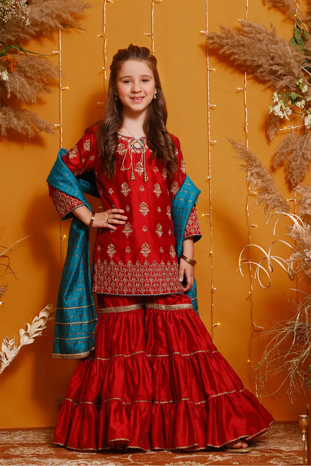 Aari Embroidered Raw Silk Gharara Suit | MEHRU | G3085