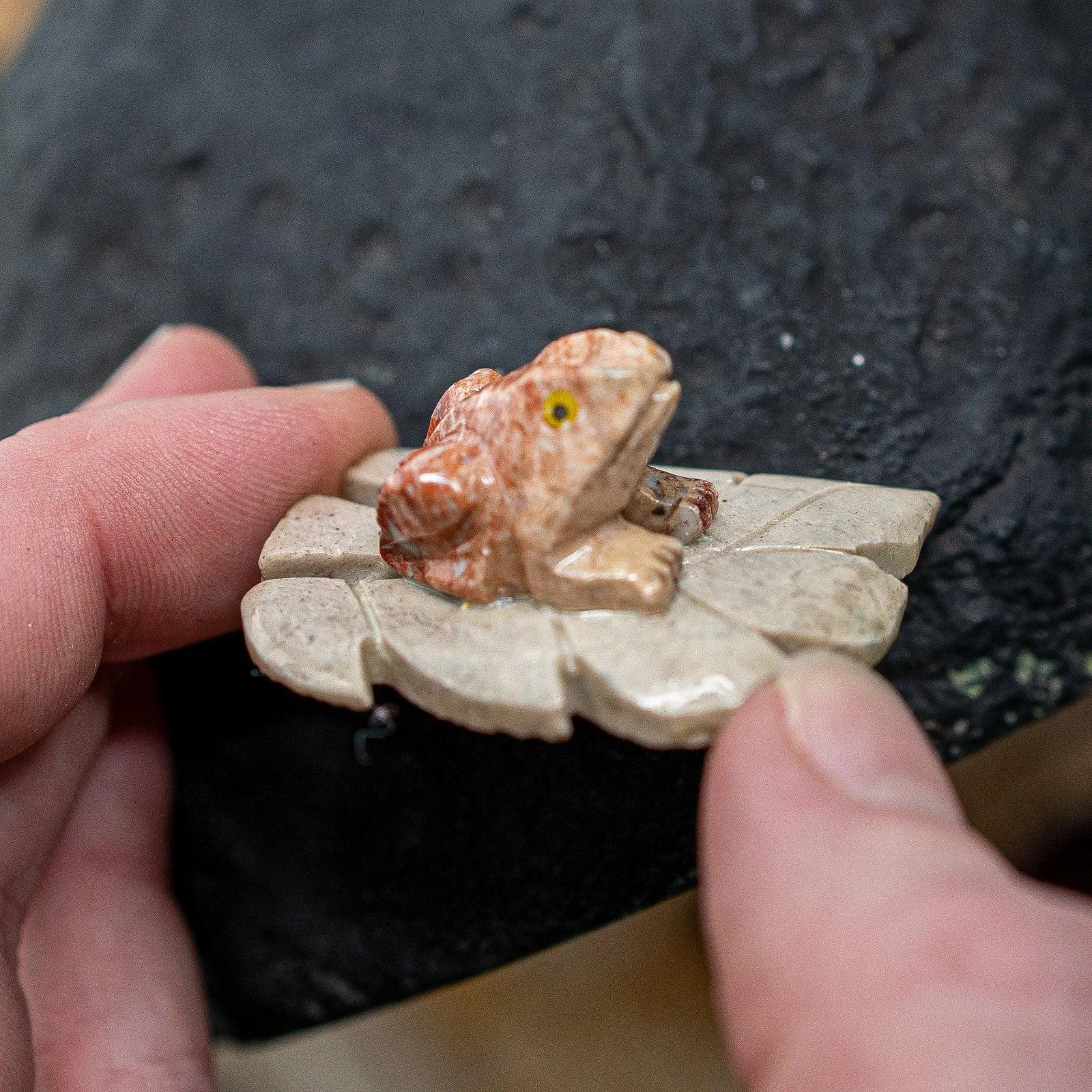 Adorable Spring Frog on a Lilypad ~ Soapstone Carving