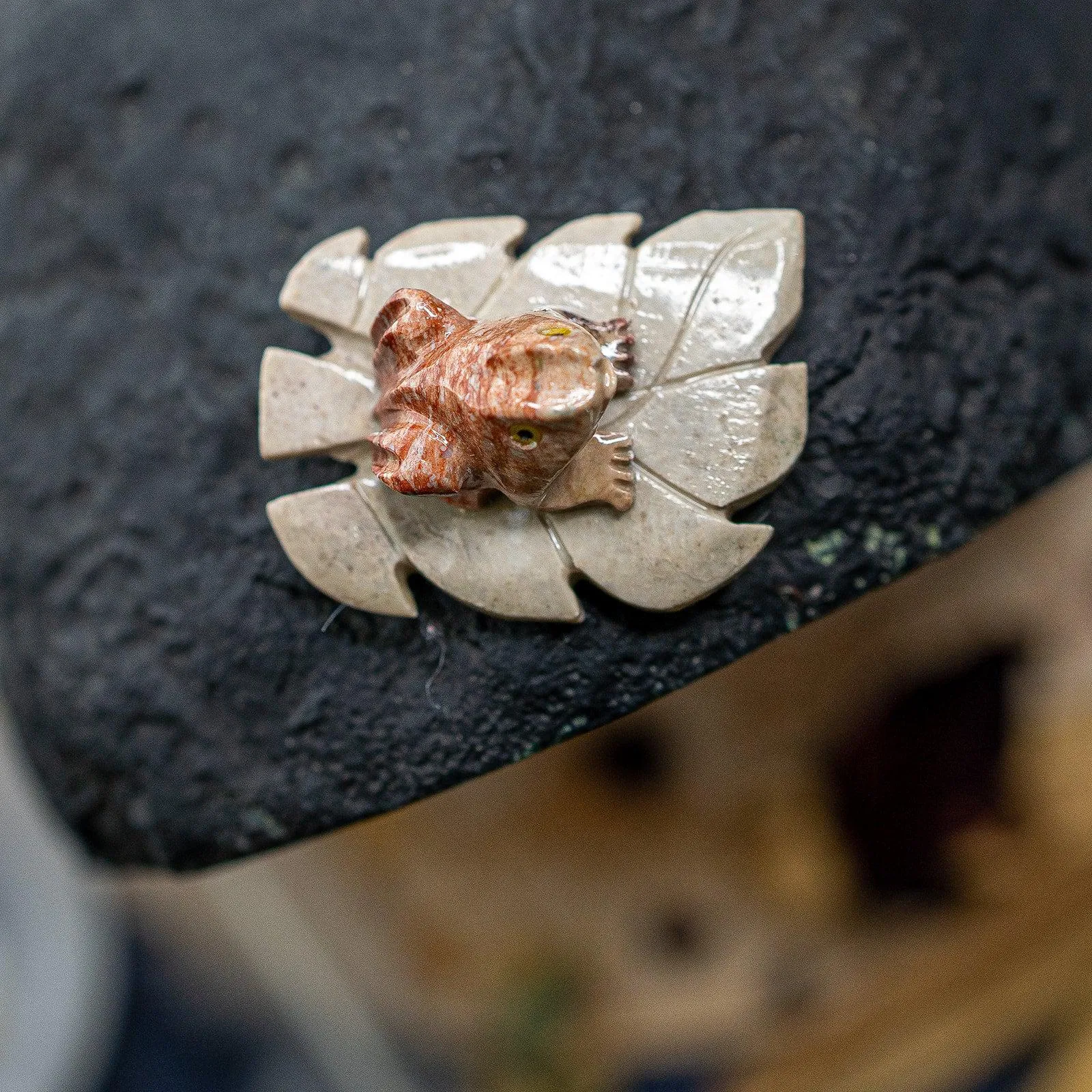 Adorable Spring Frog on a Lilypad ~ Soapstone Carving