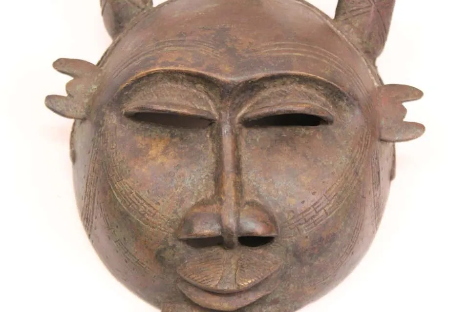 African Cameroon Tribal Bronze Mask