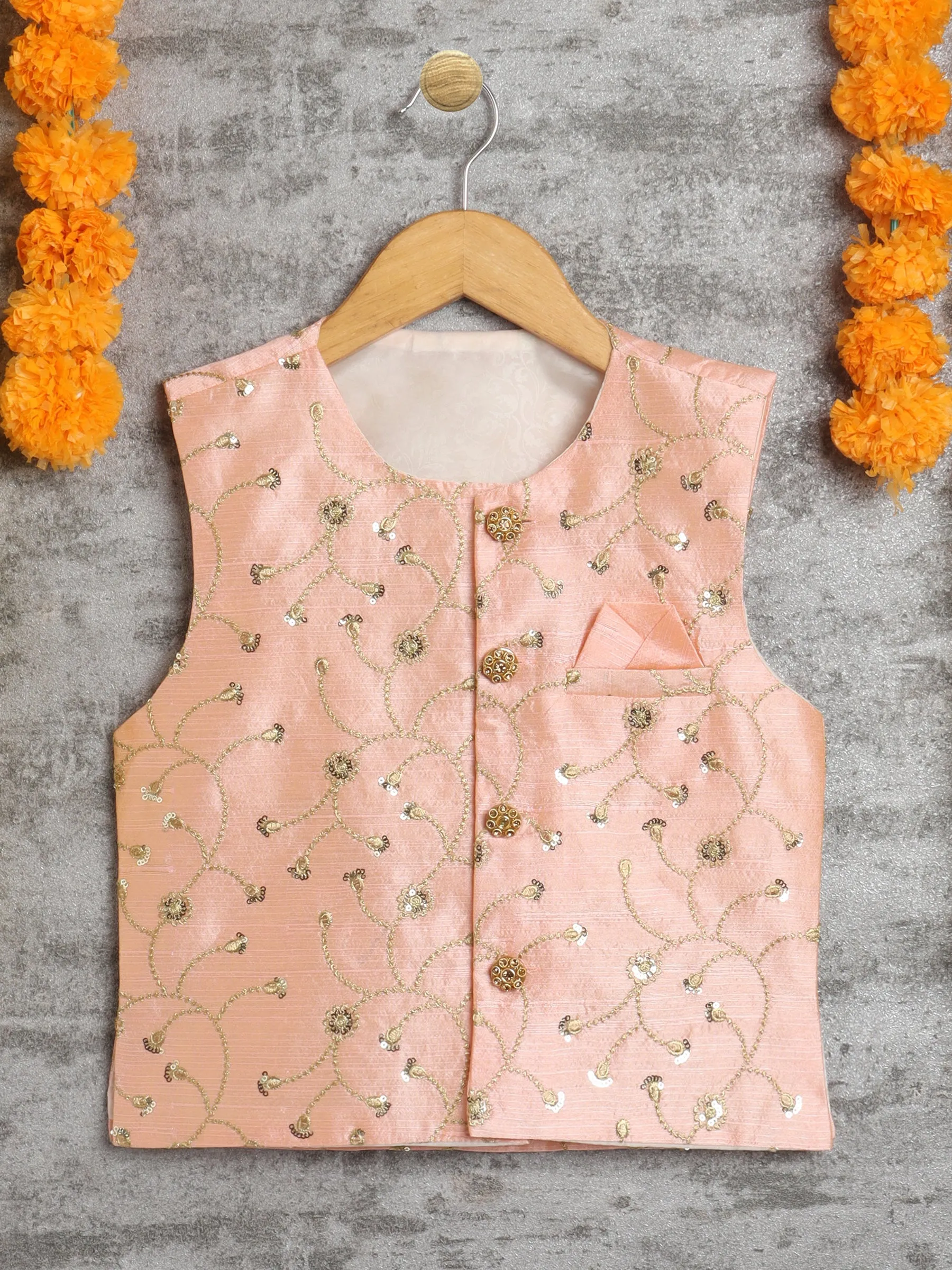 Ahhaaaa Kids Ethnic Pink Waistcoat For Boys (Ethnic Jacket)