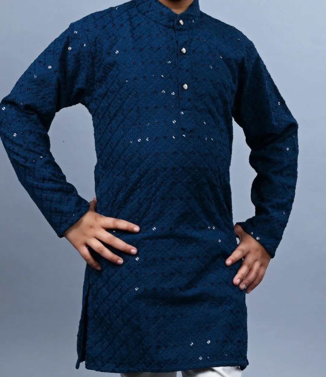 Ahhaaaa Kid's Full Sequin Embroidery Mirror Work Kurta with Pajama for Boys