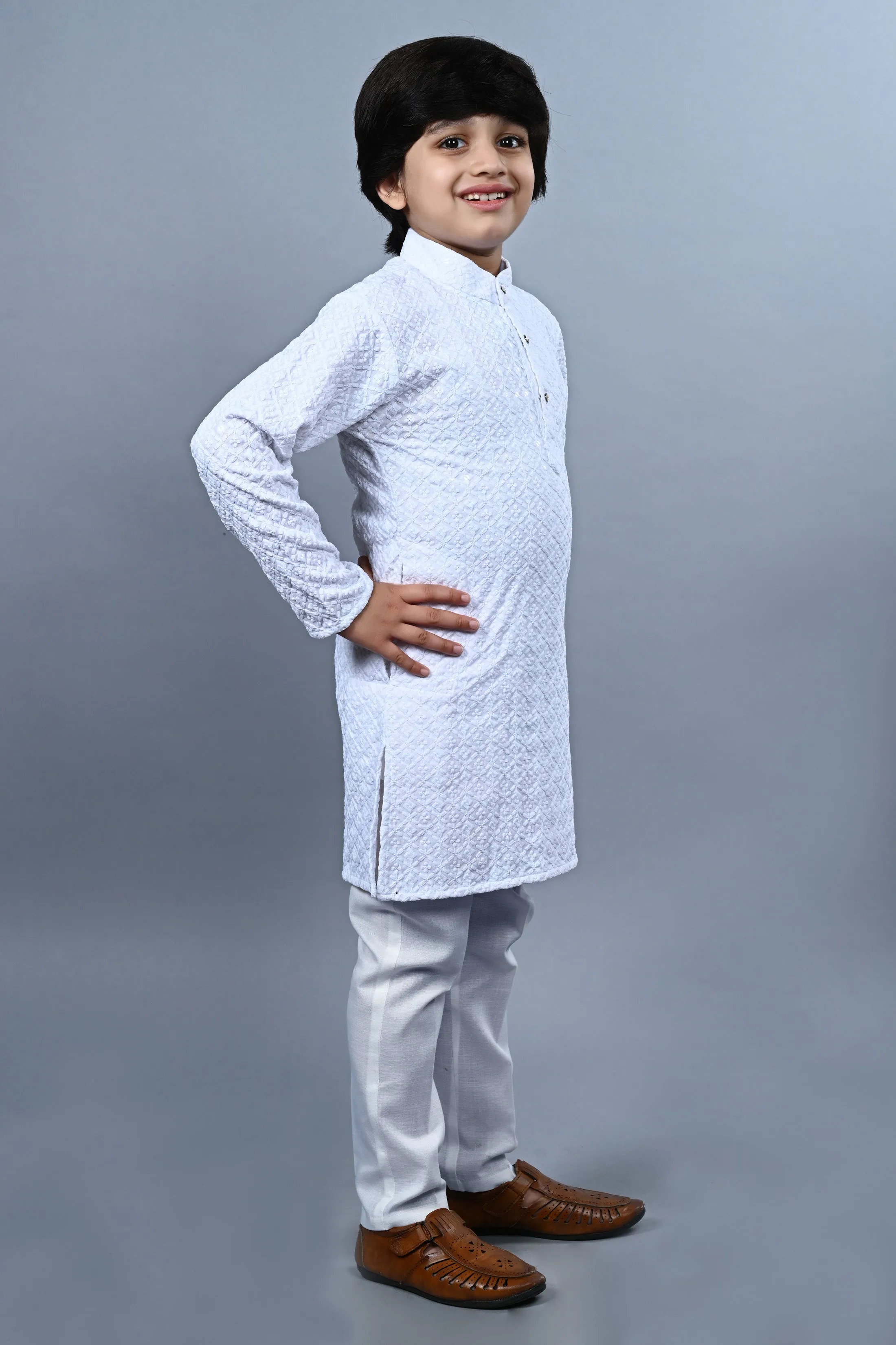 Ahhaaaa Kid's Full Sequin Embroidery Mirror Work Kurta with Pajama for Boys