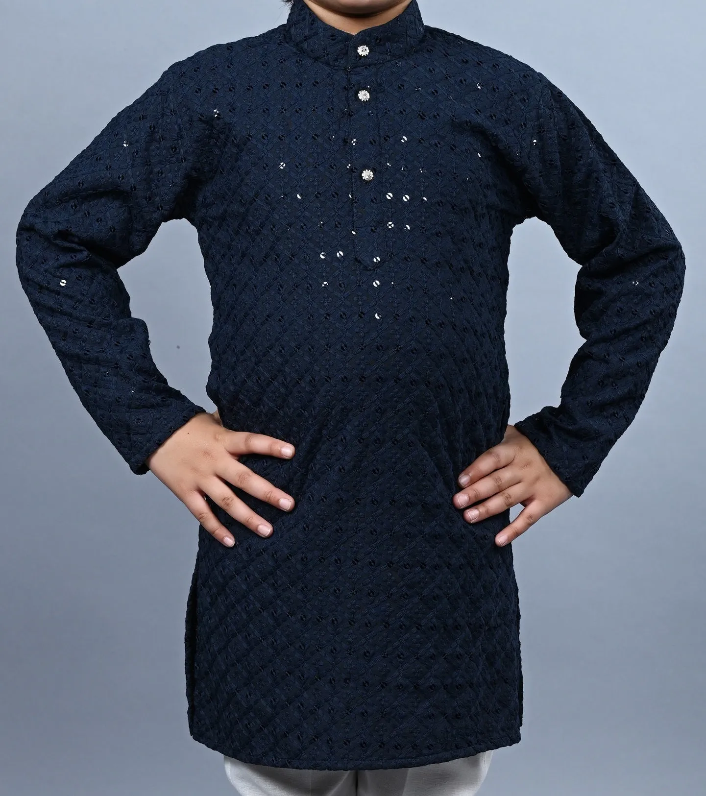 Ahhaaaa Kid's Full Sequin Embroidery Mirror Work Kurta with Pajama for Boys