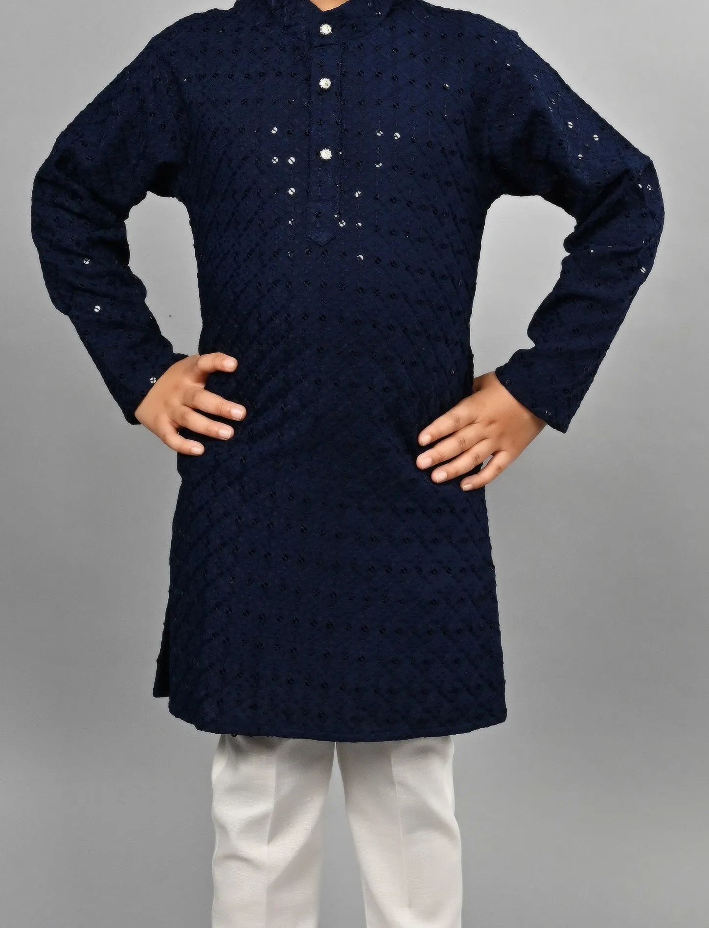 Ahhaaaa Kid's Full Sequin Embroidery Mirror Work Kurta with Pajama for Boys