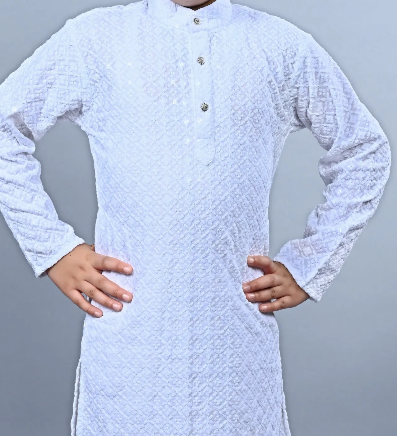 Ahhaaaa Kid's Full Sequin Embroidery Mirror Work Kurta with Pajama for Boys