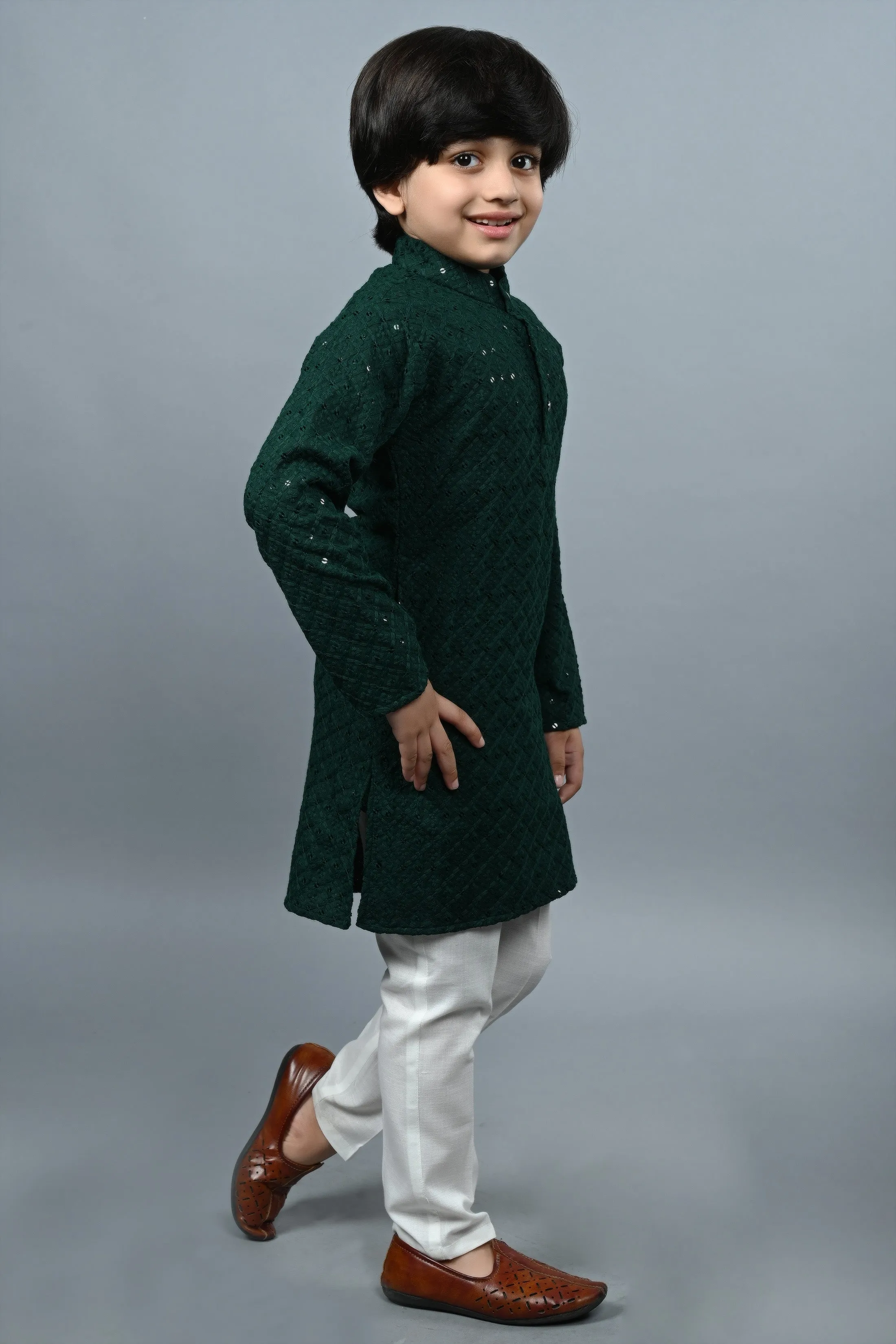 Ahhaaaa Kid's Full Sequin Embroidery Mirror Work Kurta with Pajama for Boys