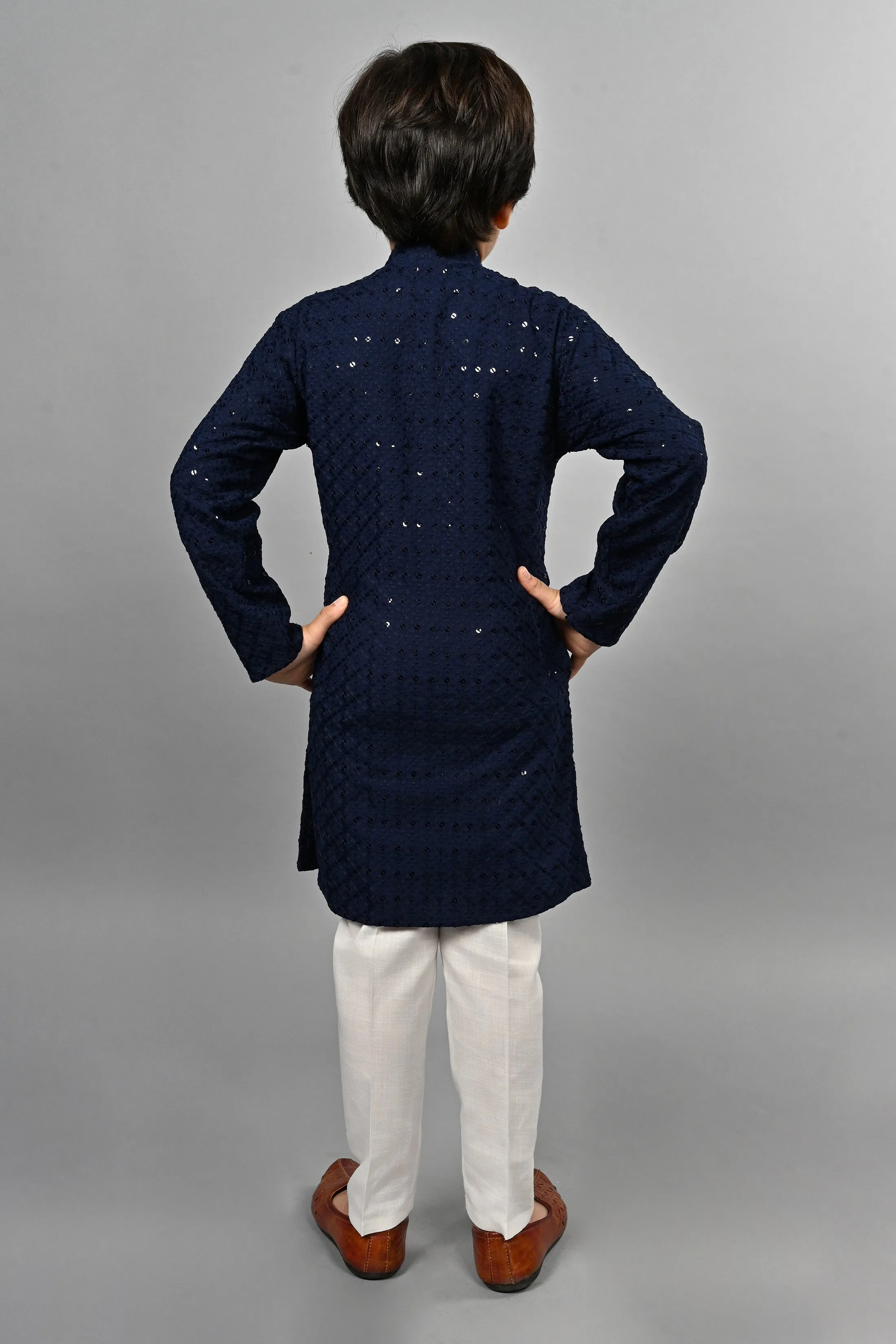 Ahhaaaa Kid's Full Sequin Embroidery Mirror Work Kurta with Pajama for Boys