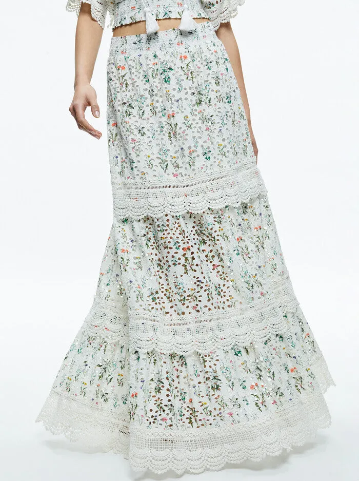 Alice   Olivia - Reise Embroidered Tiered Maxi Skirt - Georgia Floral