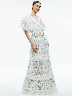 Alice   Olivia - Reise Embroidered Tiered Maxi Skirt - Georgia Floral