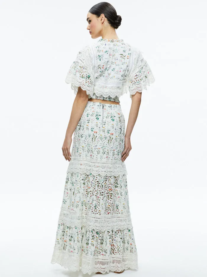 Alice   Olivia - Reise Embroidered Tiered Maxi Skirt - Georgia Floral