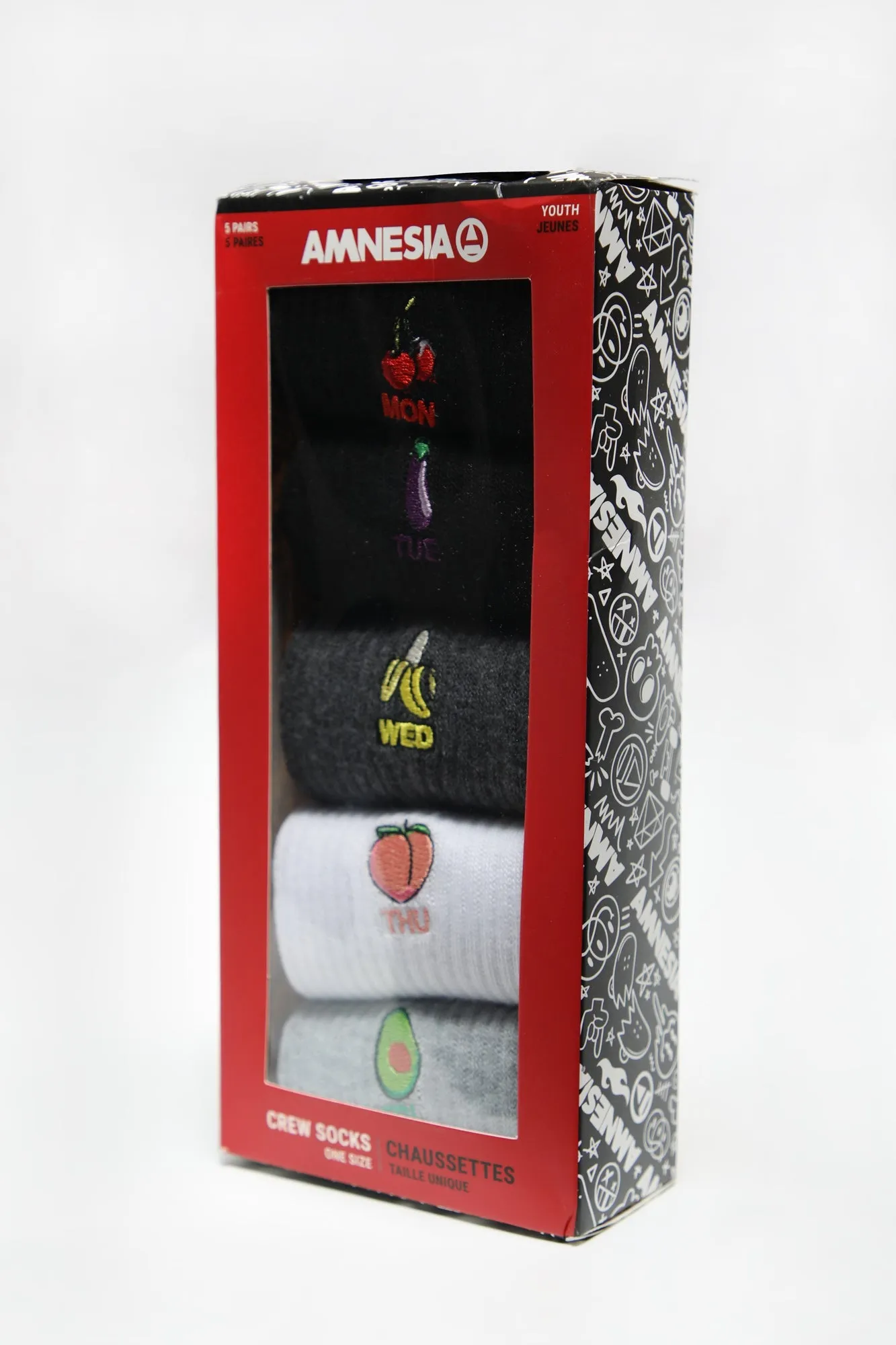 Amnesia Youth 5-Pack Embroidered Crew Socks