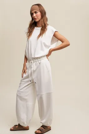 Athleisure Loose Jogger Jumpsuit - Cream