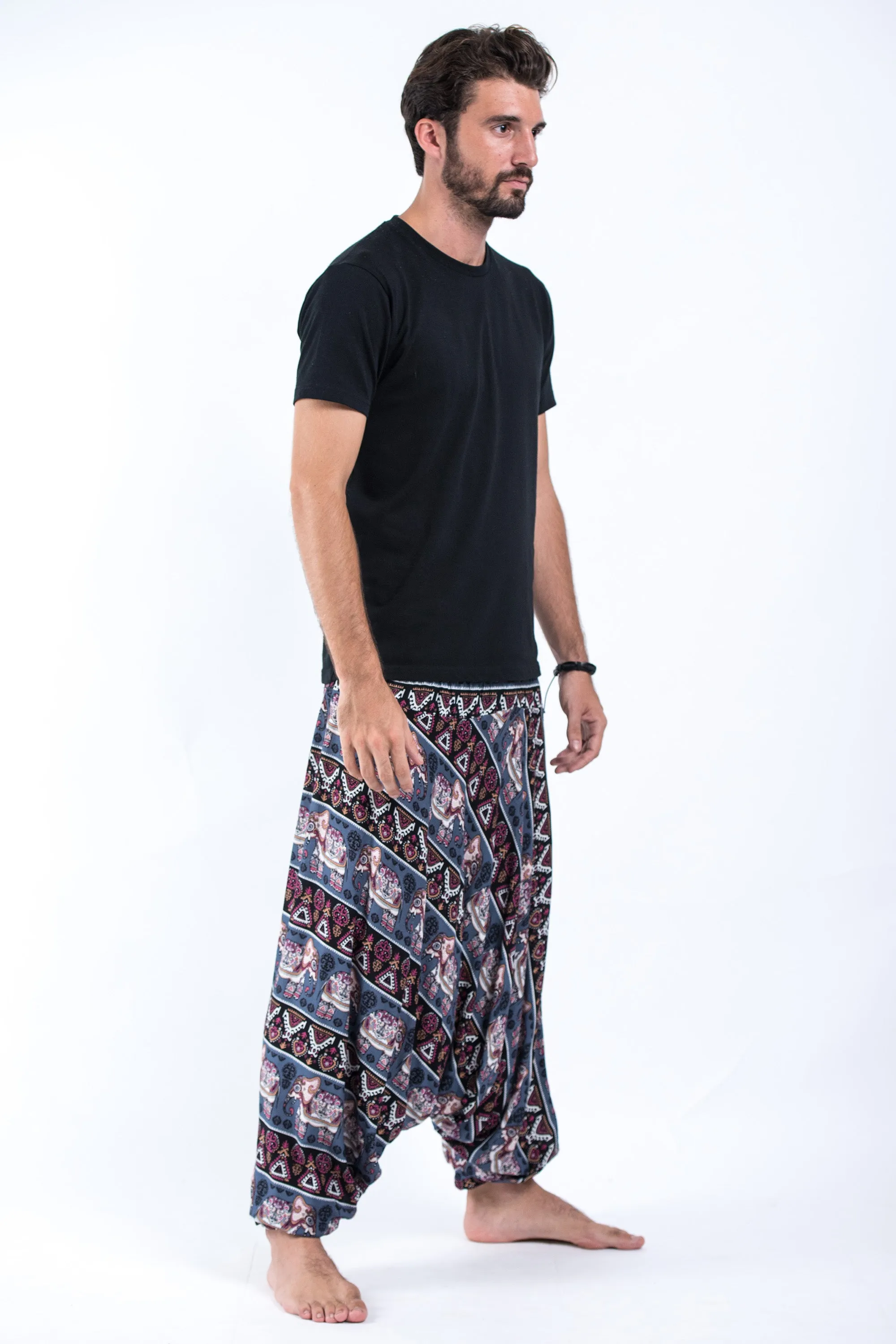 Aztec Elephant Drop Crotch Men's Elephant Pants in Gray