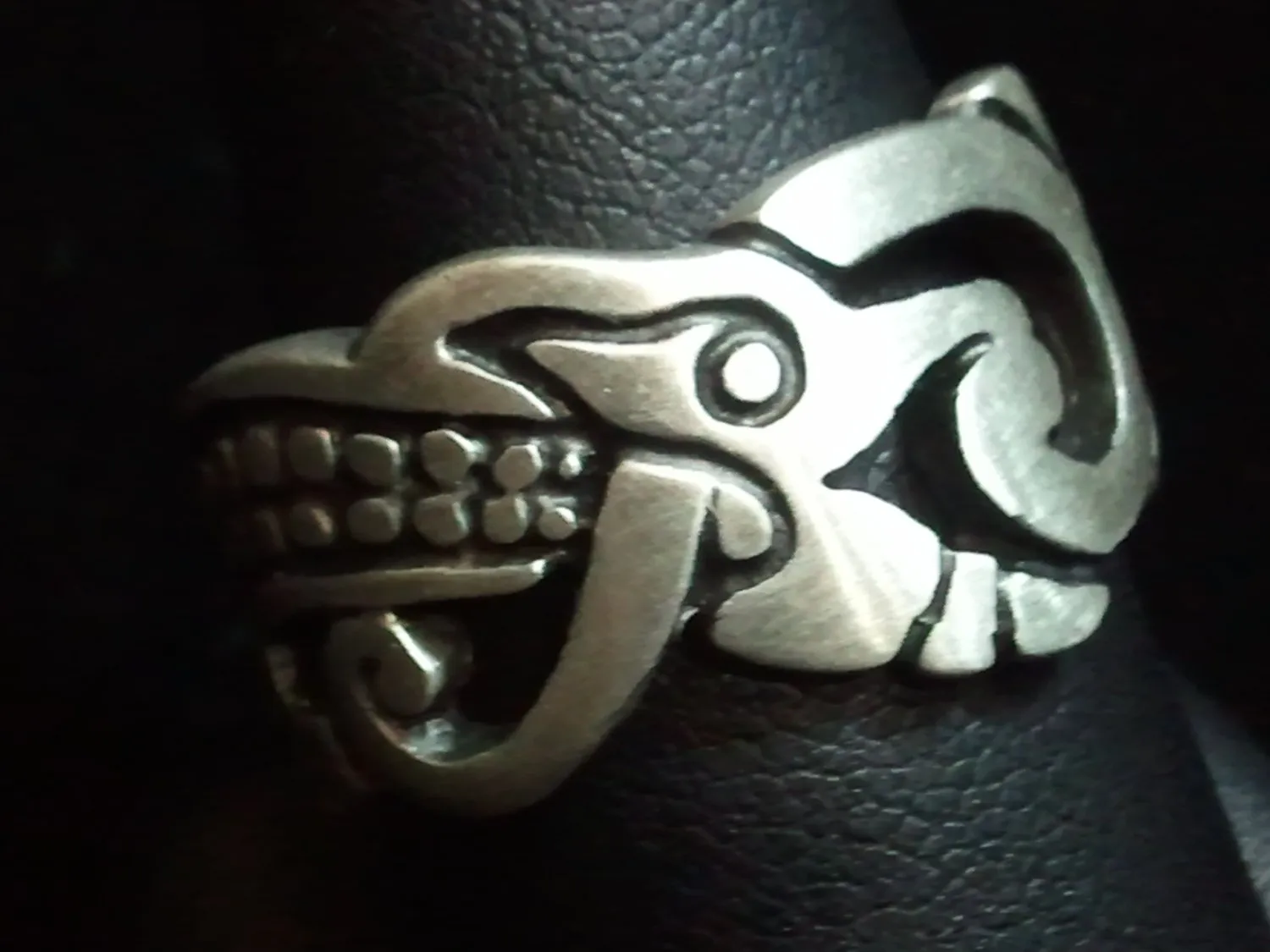 Aztec Mayan Serpent Jaguar .925 Sterling Silver Ring.-UDINC0018