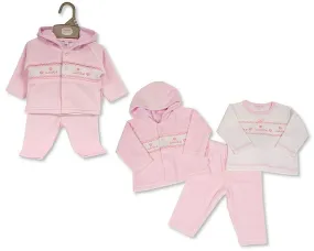 Baby Girls 3 Pieces Set with Smocking and Hood - Cuddles (NB-6) (PK6) BW-13-388