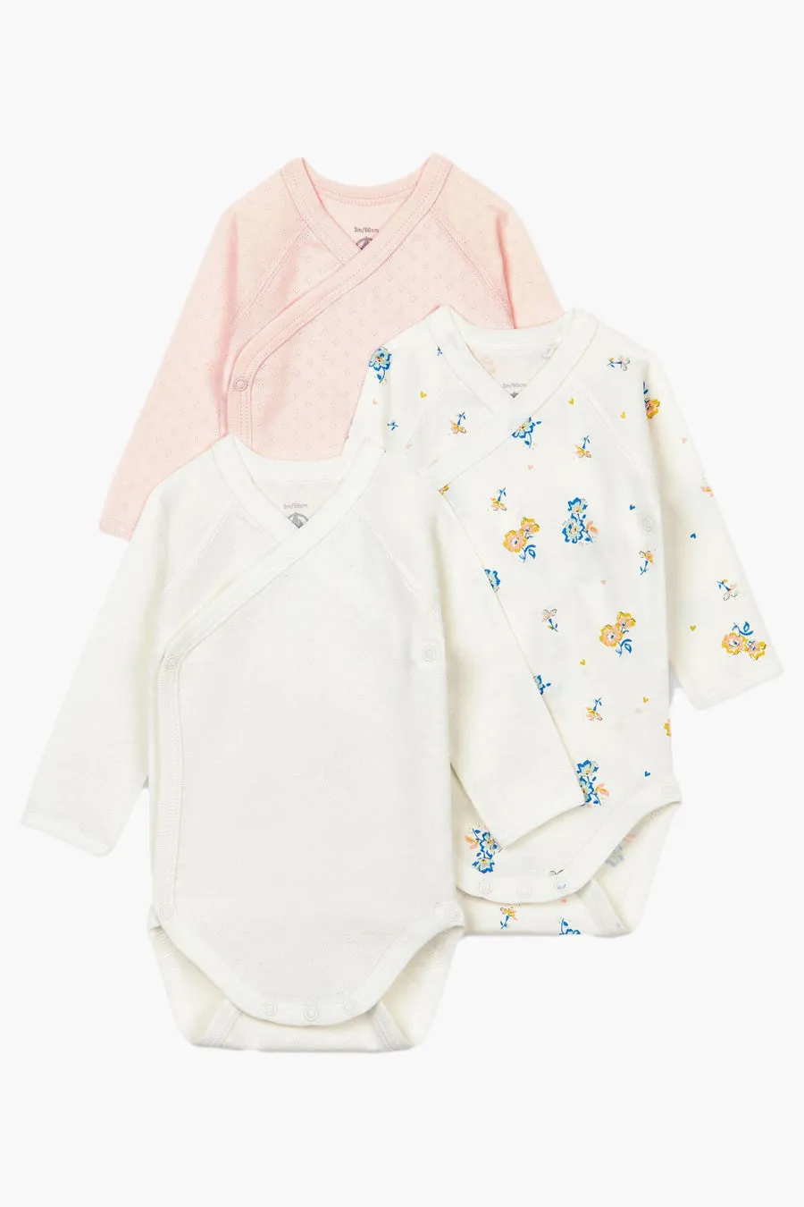 Baby Onesie Petit Bateau 3-Pack Pointelle Kimono - Pink