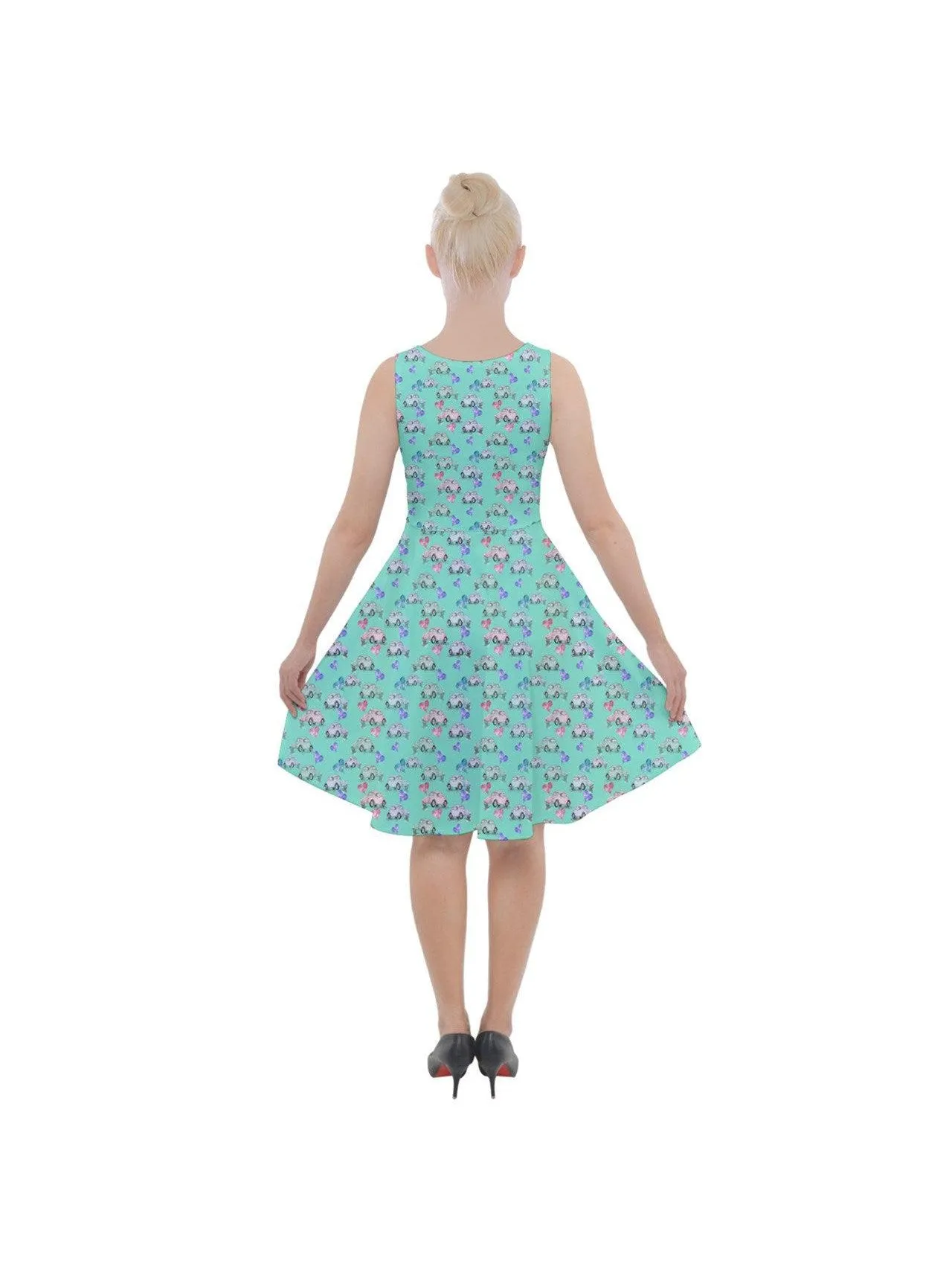 Beetle Hearts Knee Length Skater Dress With Pockets