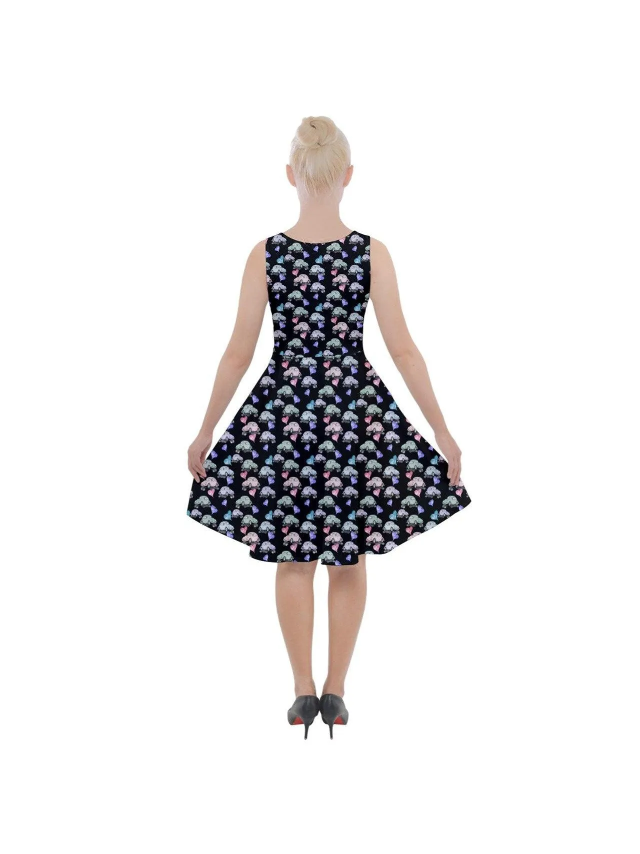 Beetle Hearts Knee Length Skater Dress With Pockets