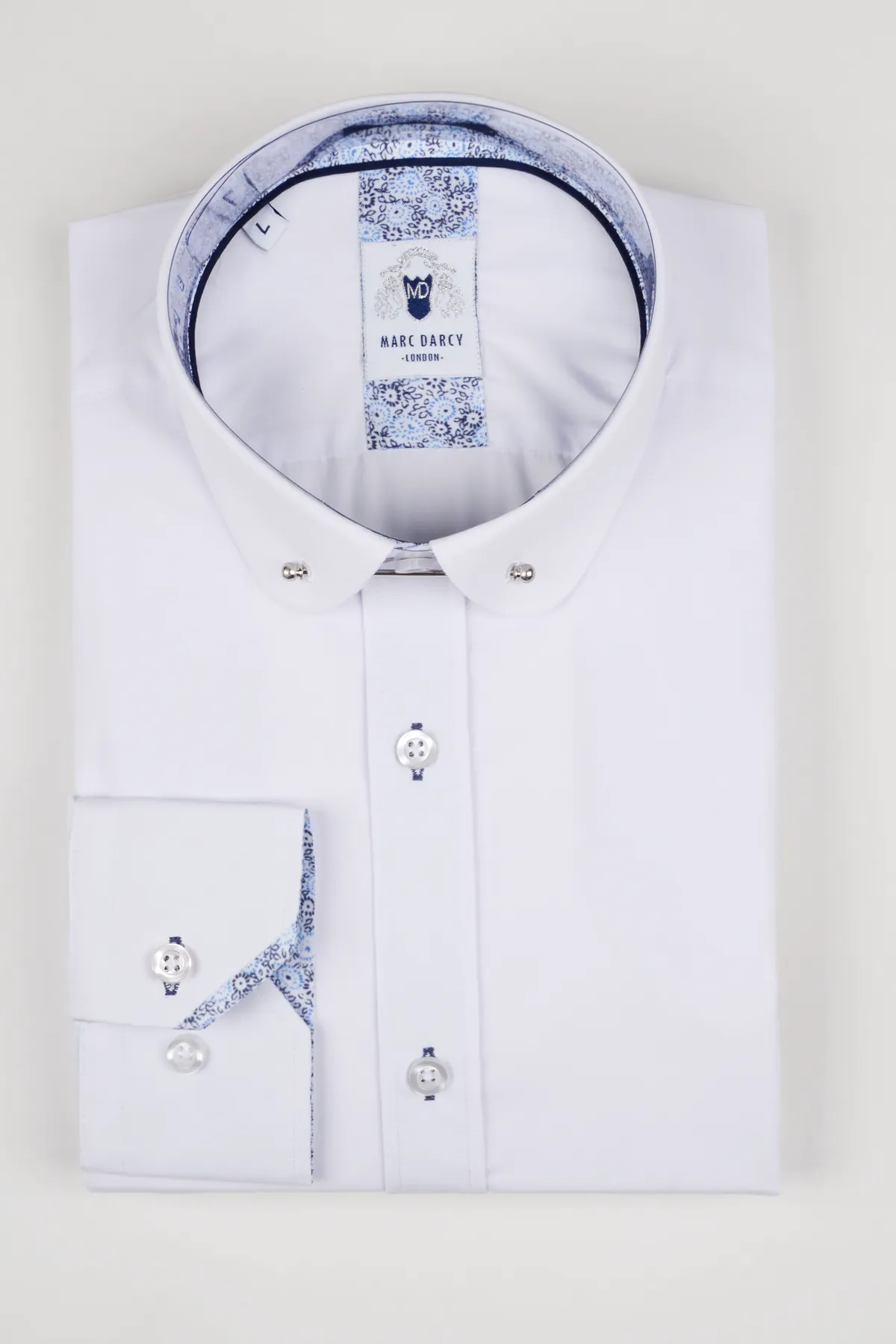 BENSON - White Penny Collar Shirt With Collar Bar