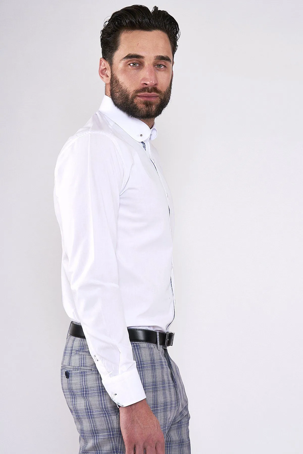 BENSON - White Penny Collar Shirt With Collar Bar