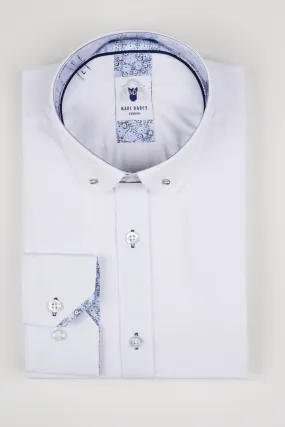 BENSON - White Penny Collar Shirt With Collar Bar