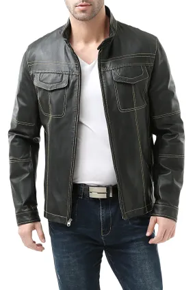 BGSD Monogram Collection Men Cowhide Leather Motorcycle Jacket