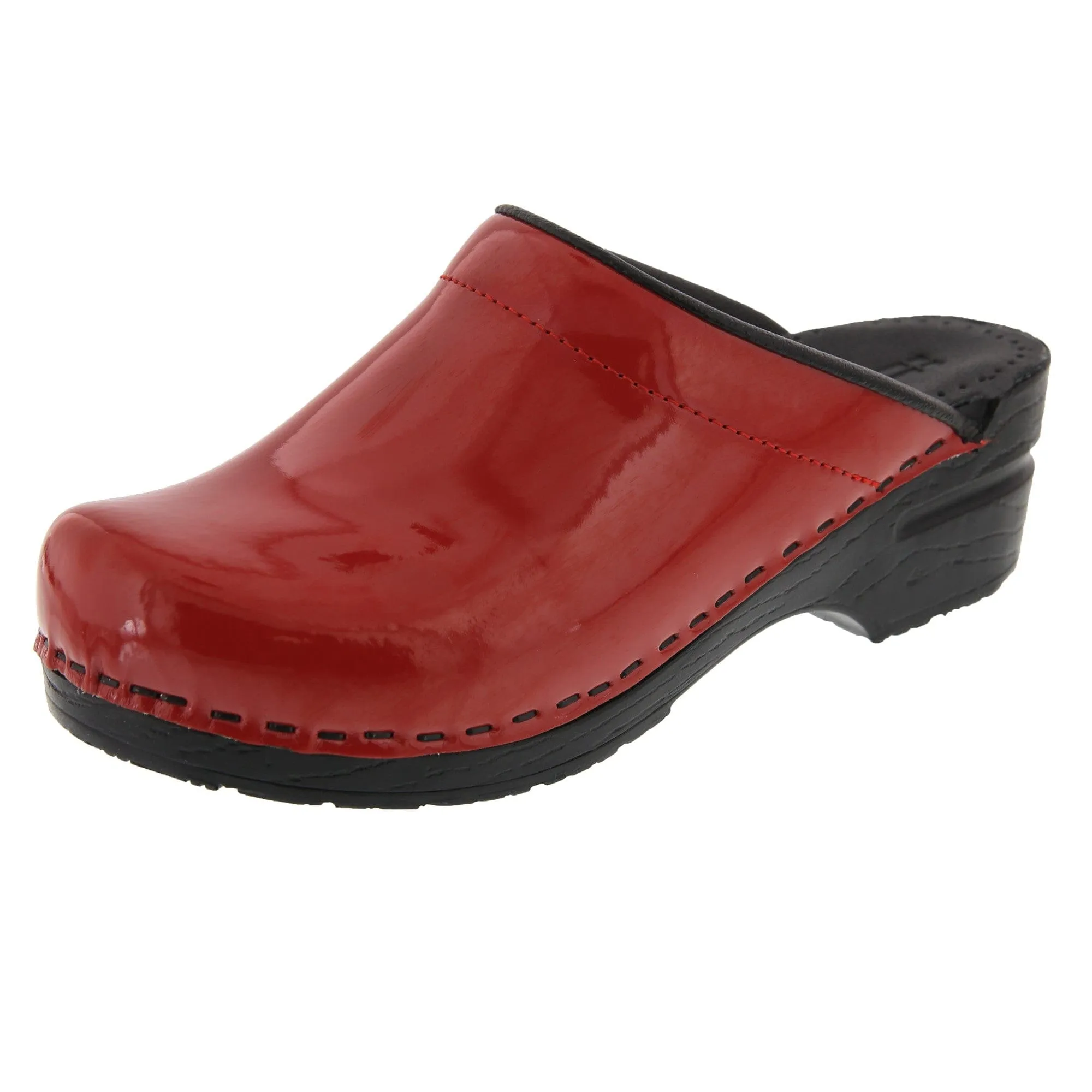 BJORK Elly Open Back Red Patent Leather Clogs