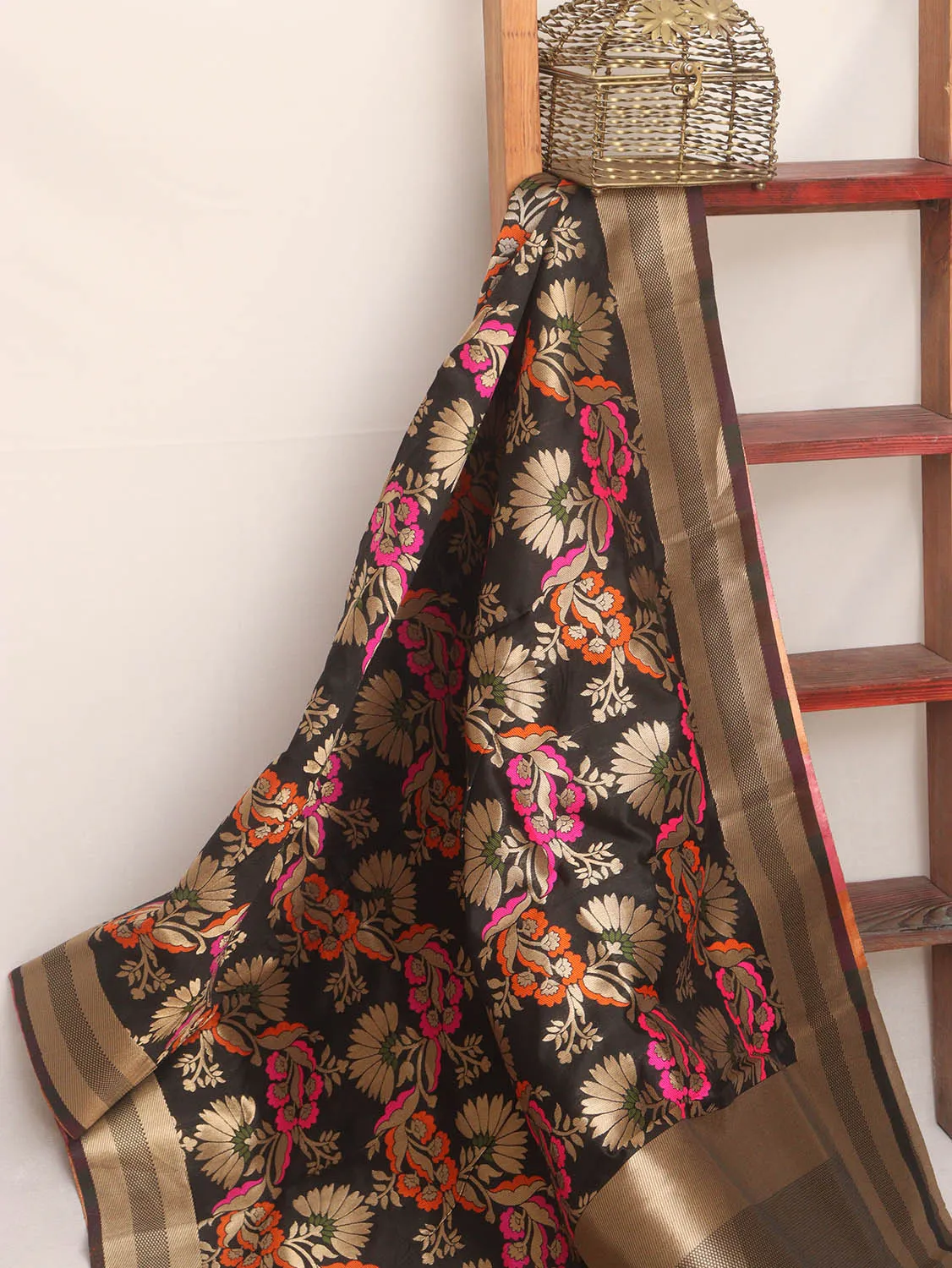 Black Banarasi Silk Meenakari Dupatta