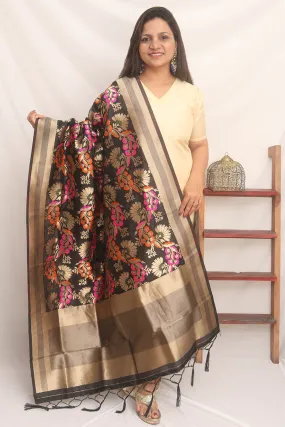 Black Banarasi Silk Meenakari Dupatta