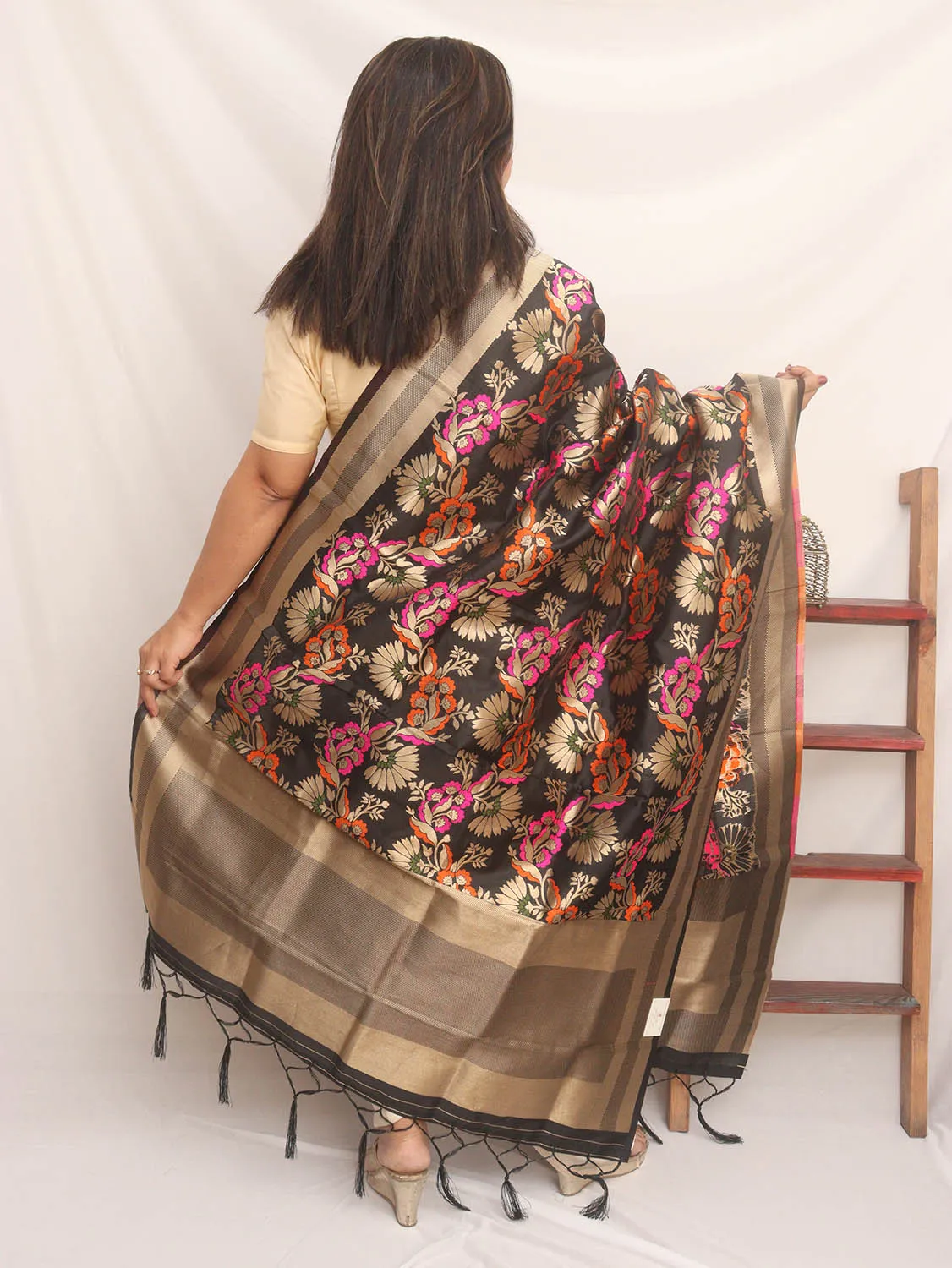 Black Banarasi Silk Meenakari Dupatta