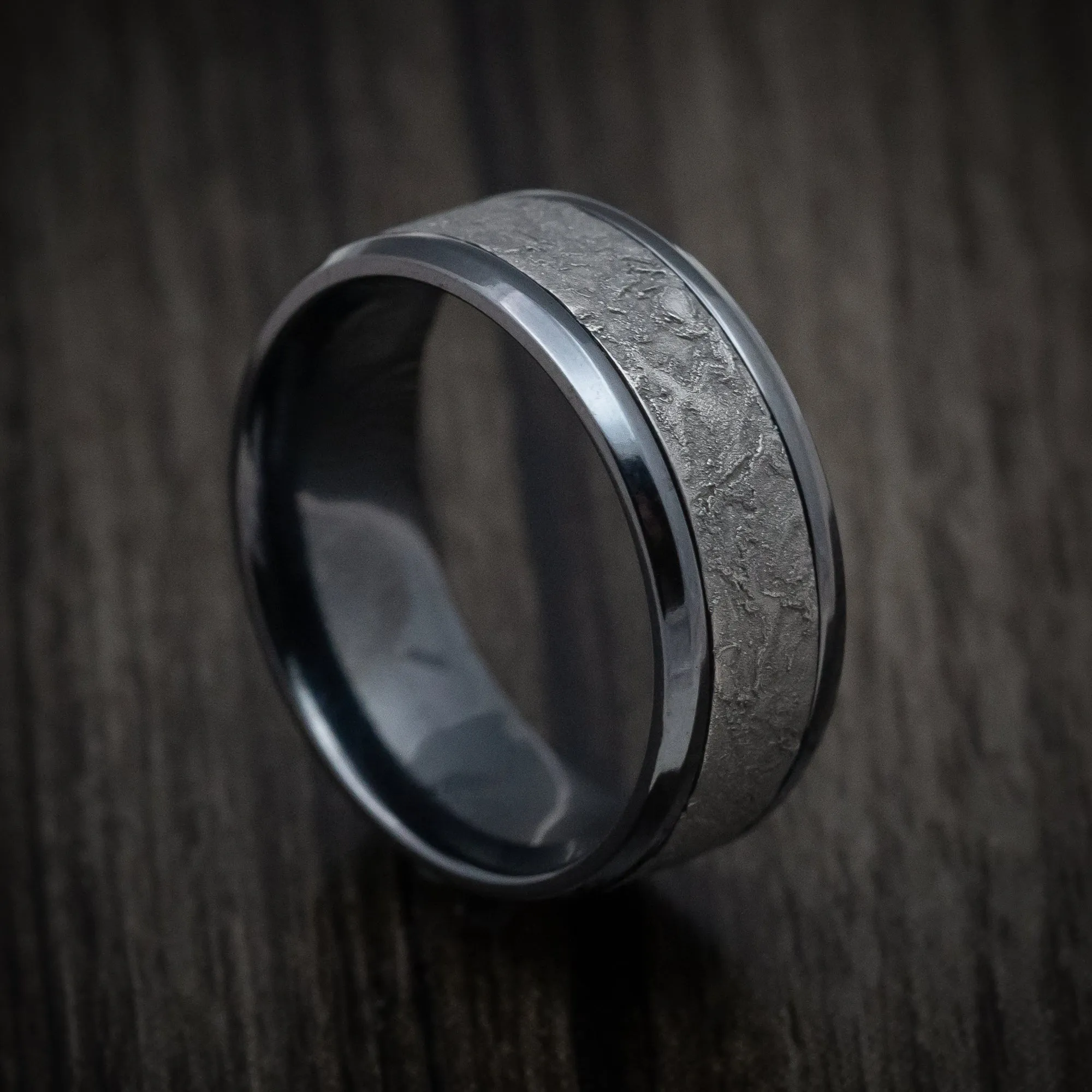 Black Titanium and Splatter Finish Tantalum Custom Mens Ring