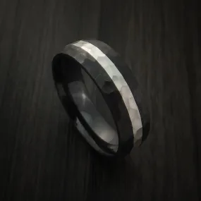 Black Zirconium Hammer Finish Band Palladium Silver Inlay Men's Ring