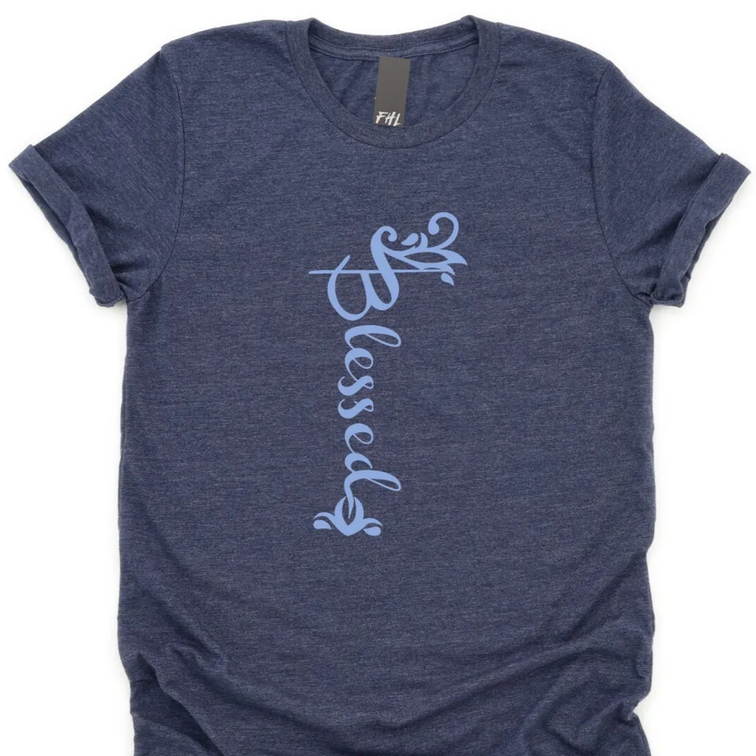 Blessed Ornamental Design Heather Midnight Navy T-Shirt