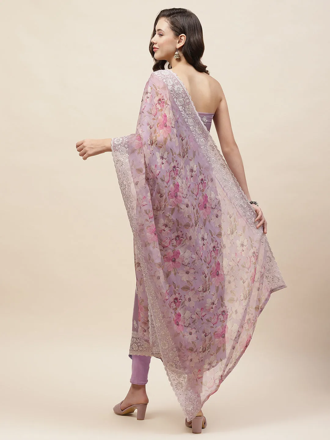 Booti Embroidered Organza Unstitched Suit Piece With Dupatta