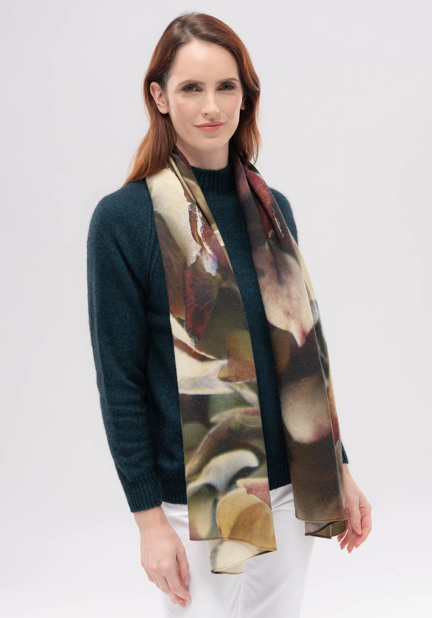 Botanical Print Scarf - 100% Fine Merino Wool