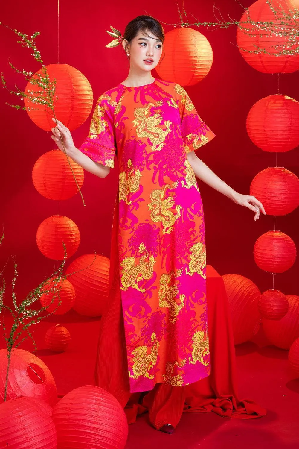 Brilla Straight Round Neck Brocade Calf Length Ao Dai