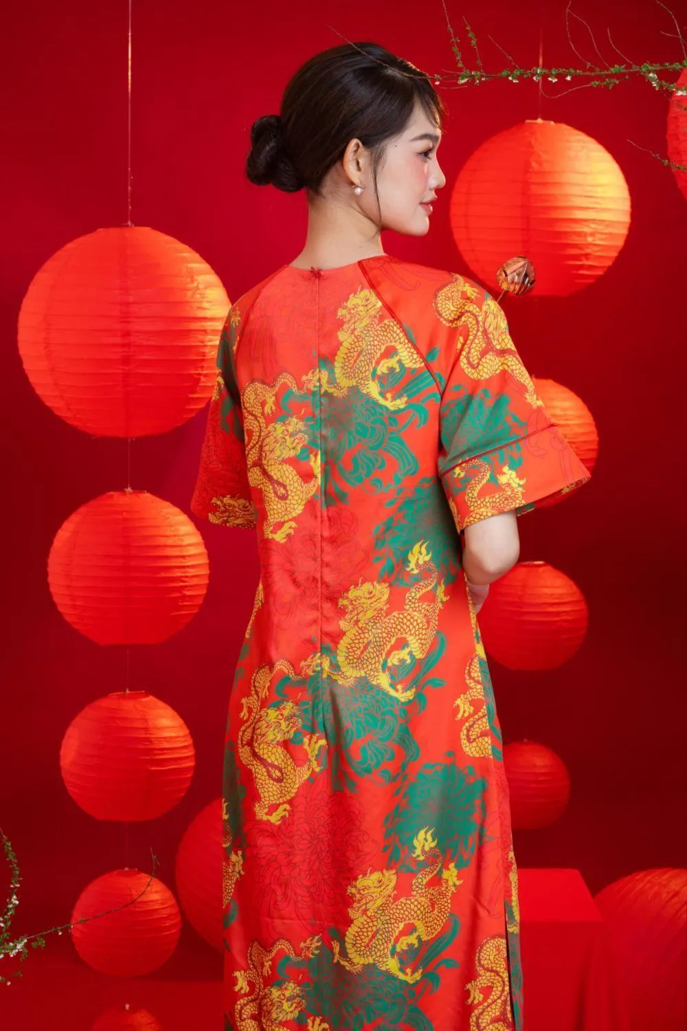 Brilla Straight Round Neck Brocade Calf Length Ao Dai