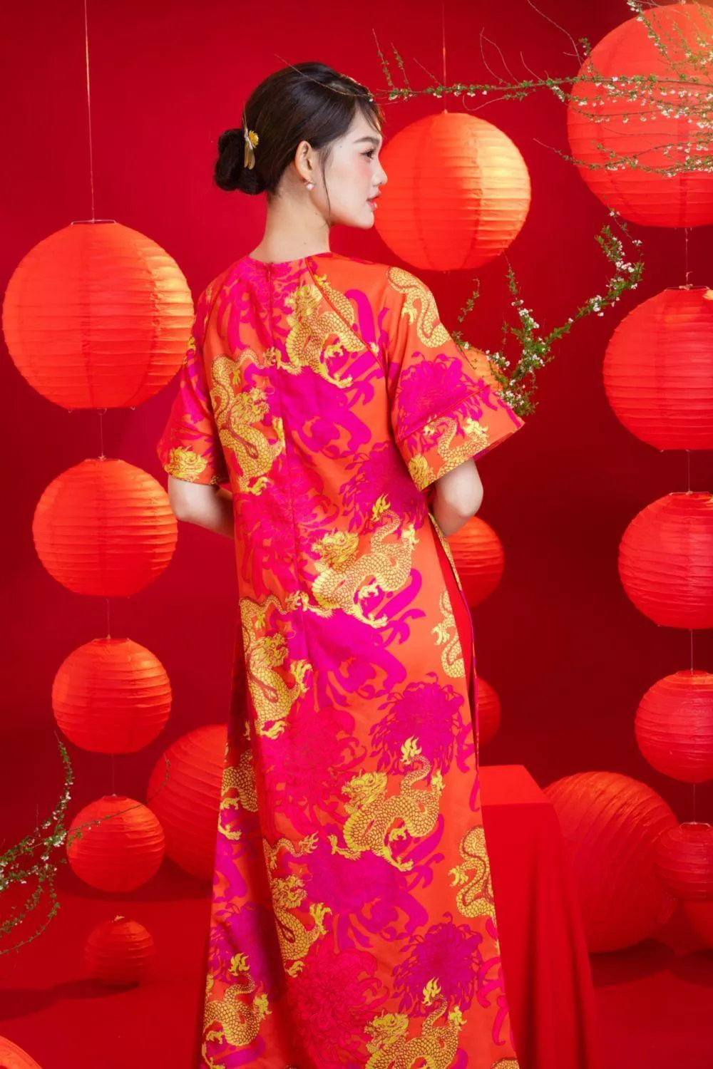 Brilla Straight Round Neck Brocade Calf Length Ao Dai