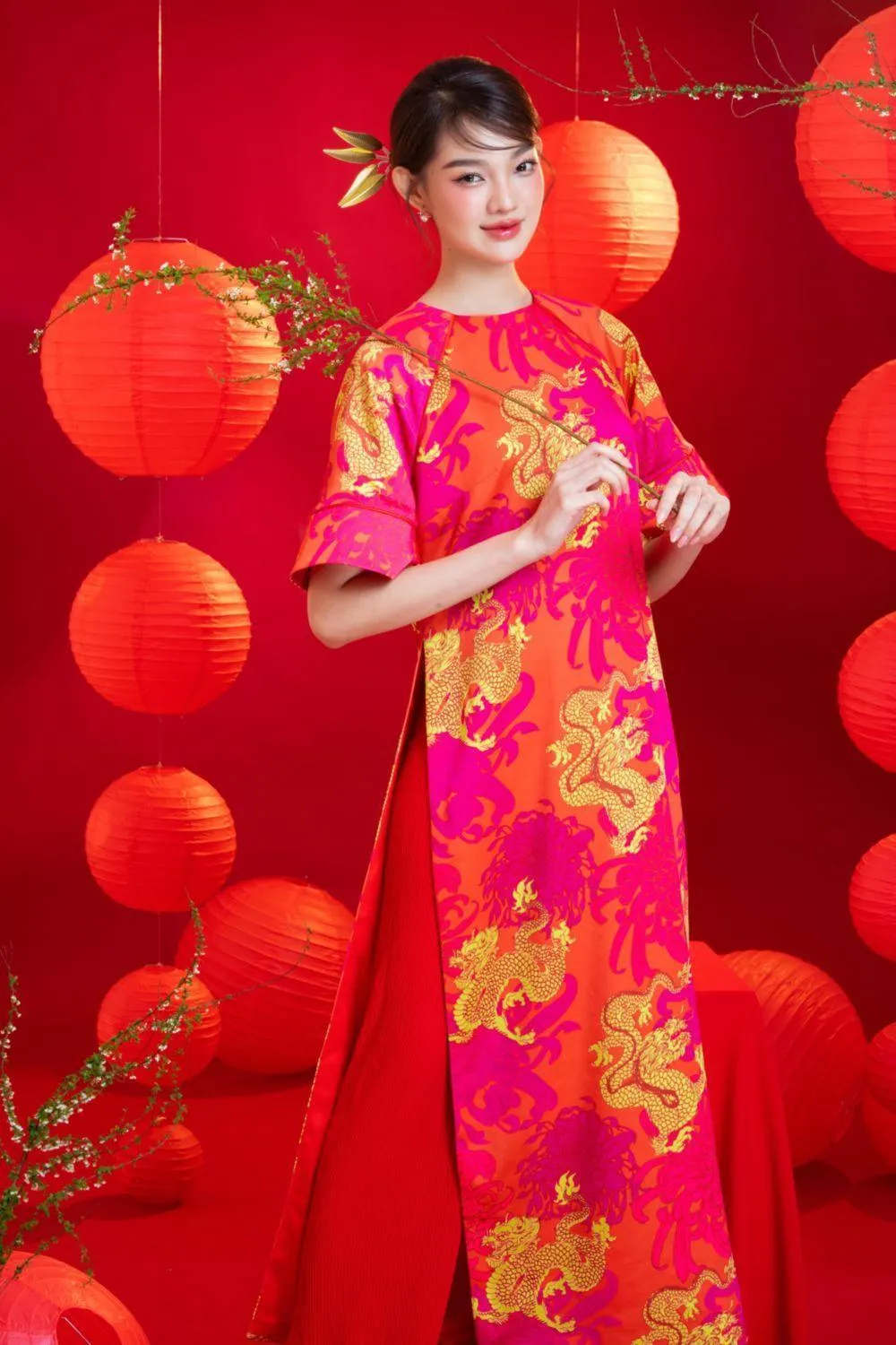 Brilla Straight Round Neck Brocade Calf Length Ao Dai