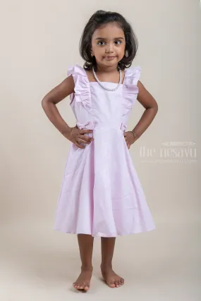 Casual Cotton Frock with Pink Pin Striped Design and Ruffled Yoke For Girls