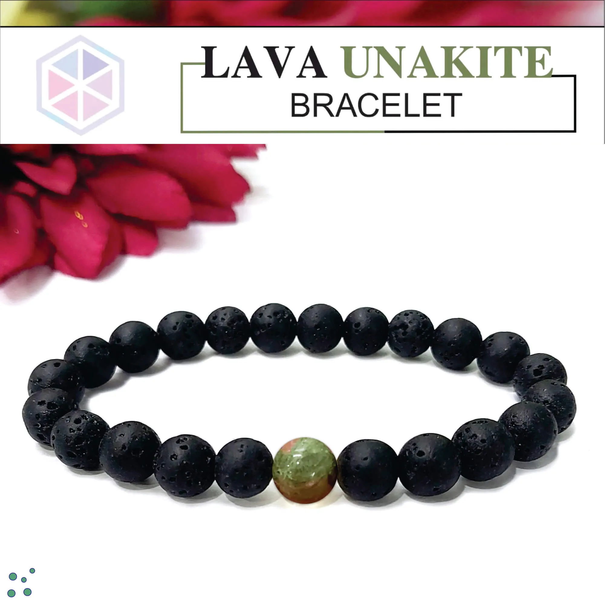 Certified Lava Natural Stone 8mm Bracelet With Unakite