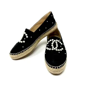 CHANEL Black Suede Pearl CC Espadrille Flats 9.5 | 40