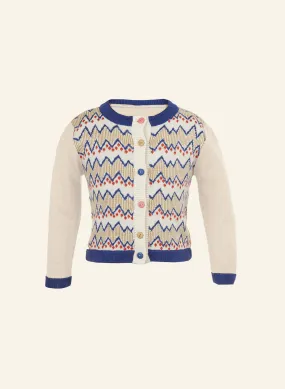 Children's Cardigan - Cream Zig Zag