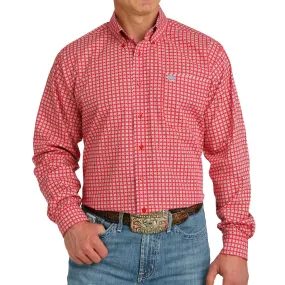 Cinch Men's Geometric Print Button Down Long Sleeve Shirt - Red