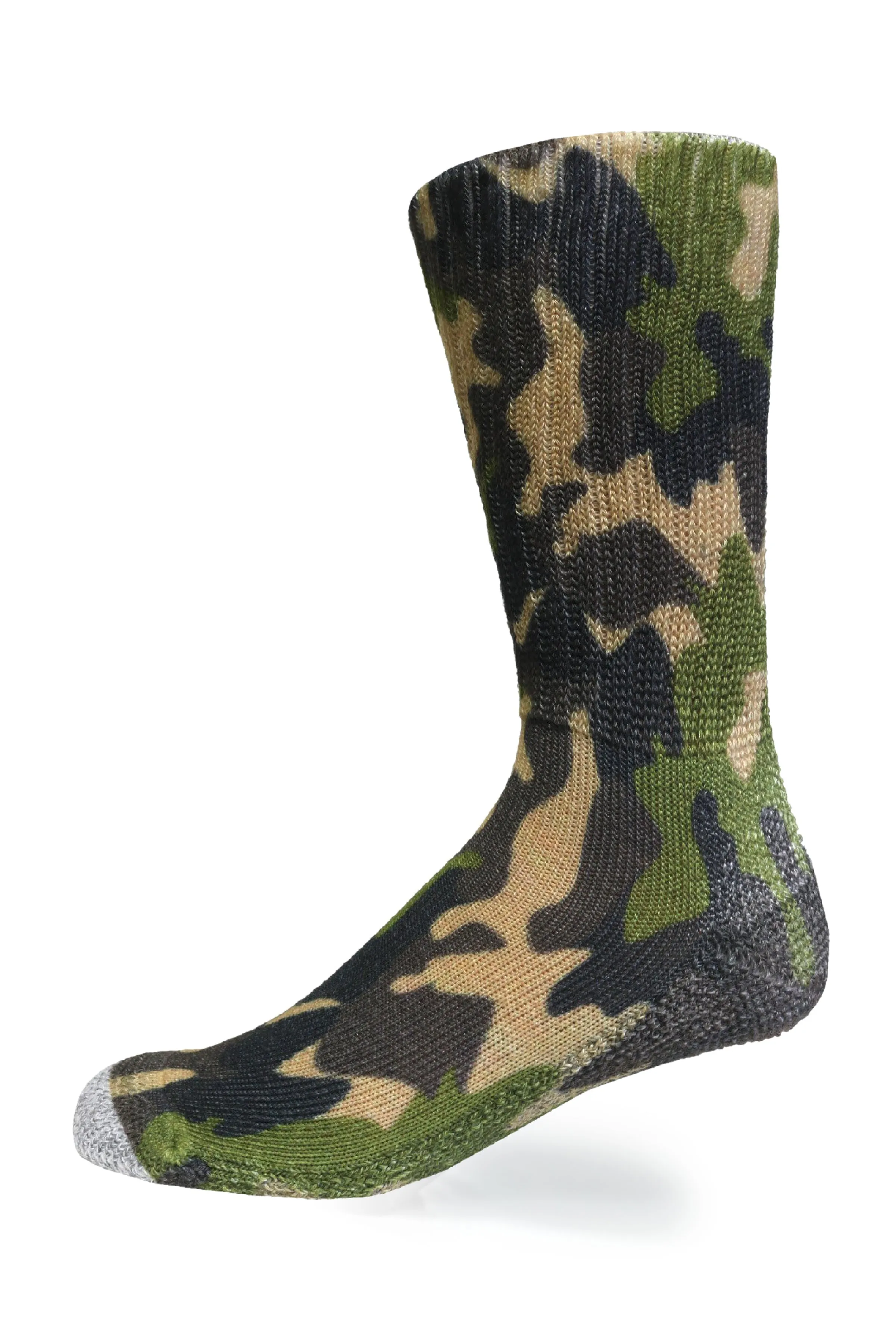 Cozy Diabetic Comfort Relax Fit Green Camo Crew Socks